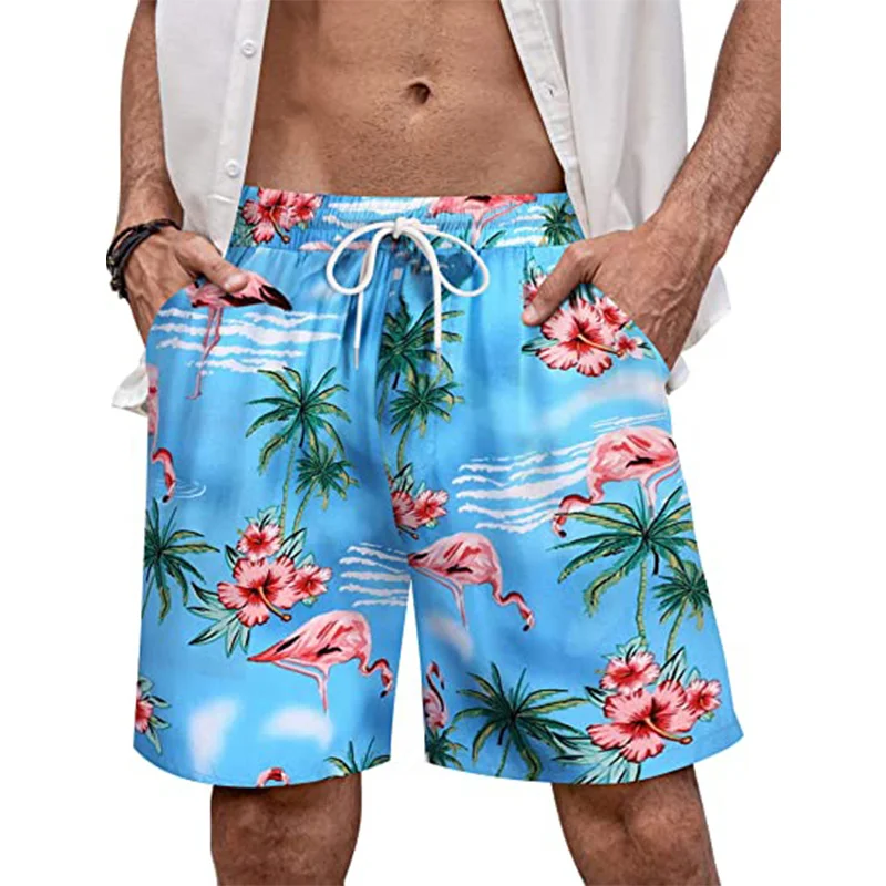 Hawaii Vacation Beach Shorts For Men 3D Printed Flower Casual Short Pants Board Shorts Elastic Bandage Swimsuit Swim Trunks