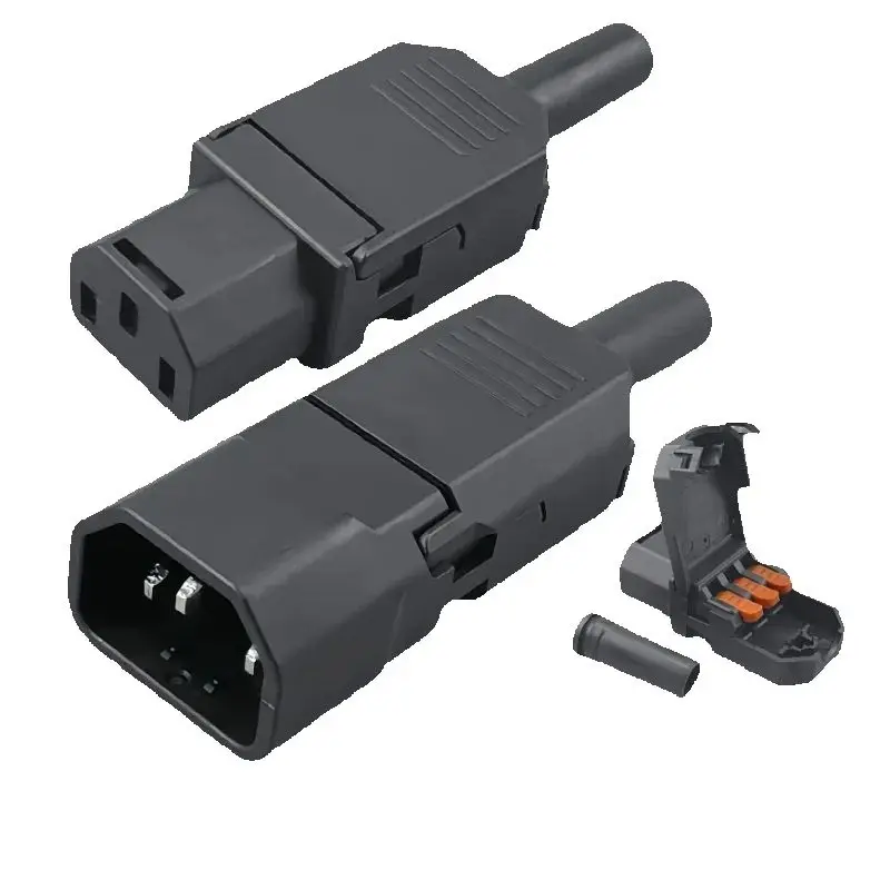 1PCS New Black IEC320 C13 C14 Quick Connector Terminal Plug Socket Wiring Plug Male Female PDU UPS Wiring Rewirable AC Outlet