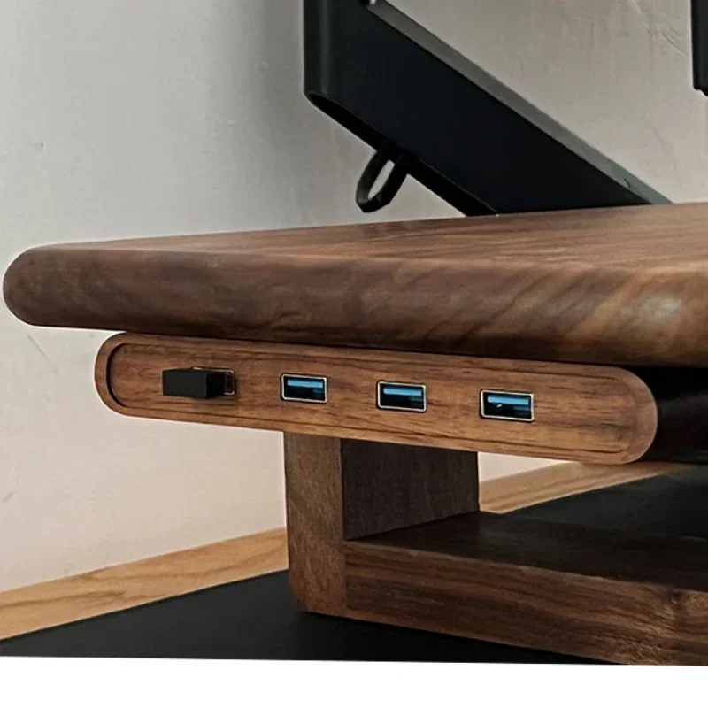 North American Black Walnut USB Splitter Multifunction 1-to-4 Computer Riser Home Office Extension Accessory Versatile Hub