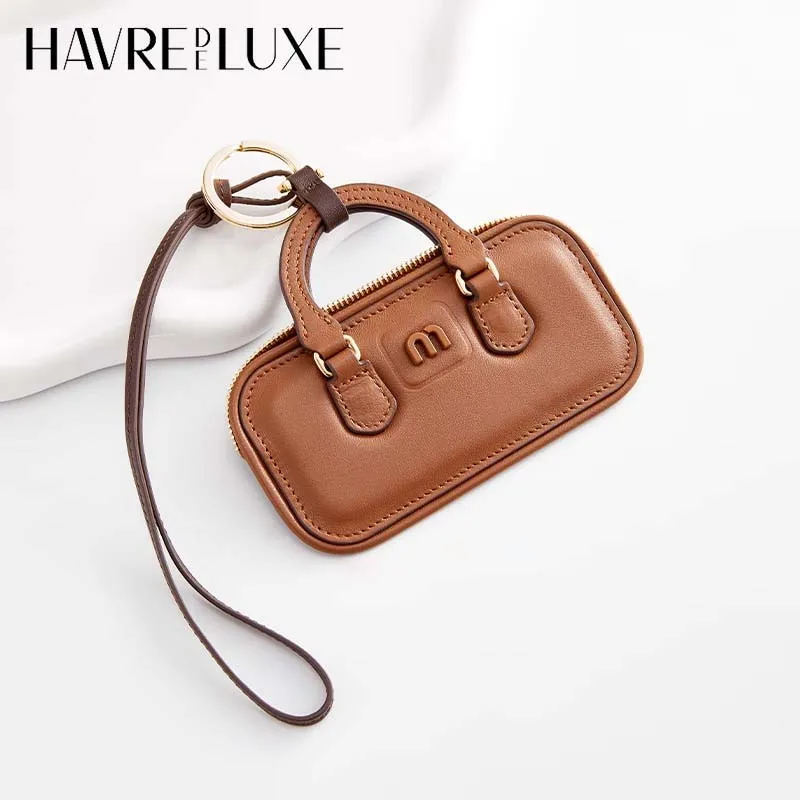 Genuine leather bowling bag charm cowhide keychain purse decorative pendant mirror bag accessories