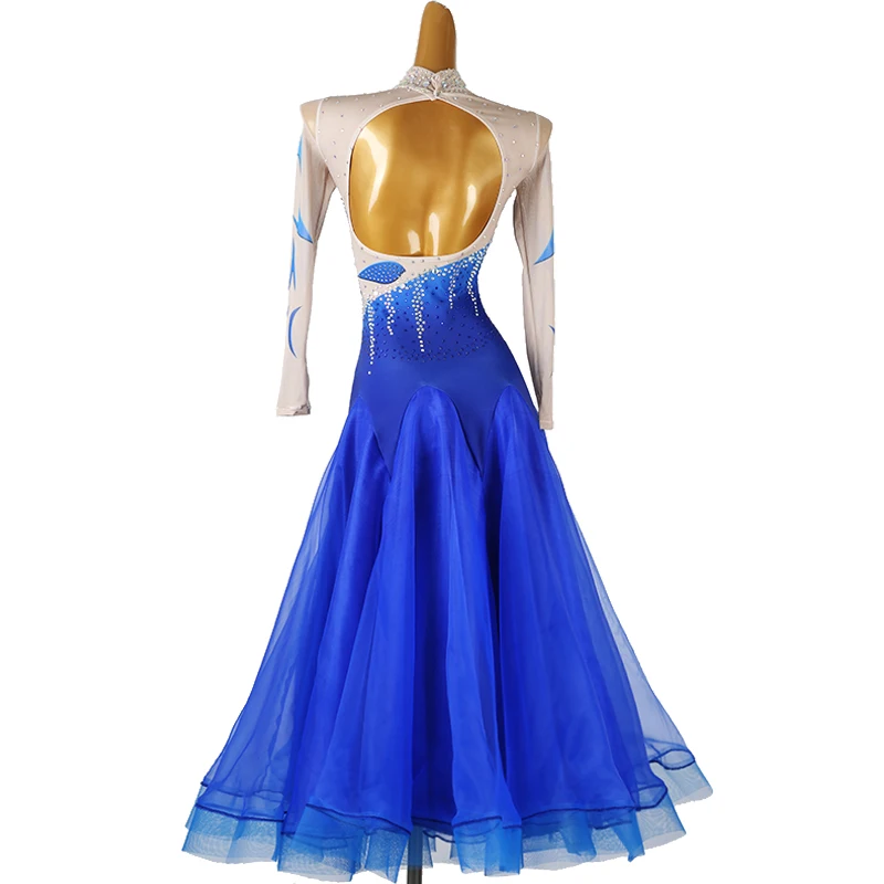 Custom Gradient Color Ballroom Dance Competition Dress Waltz Dresses Standard Dance Cothes Rhinestones Performance Stage Costume