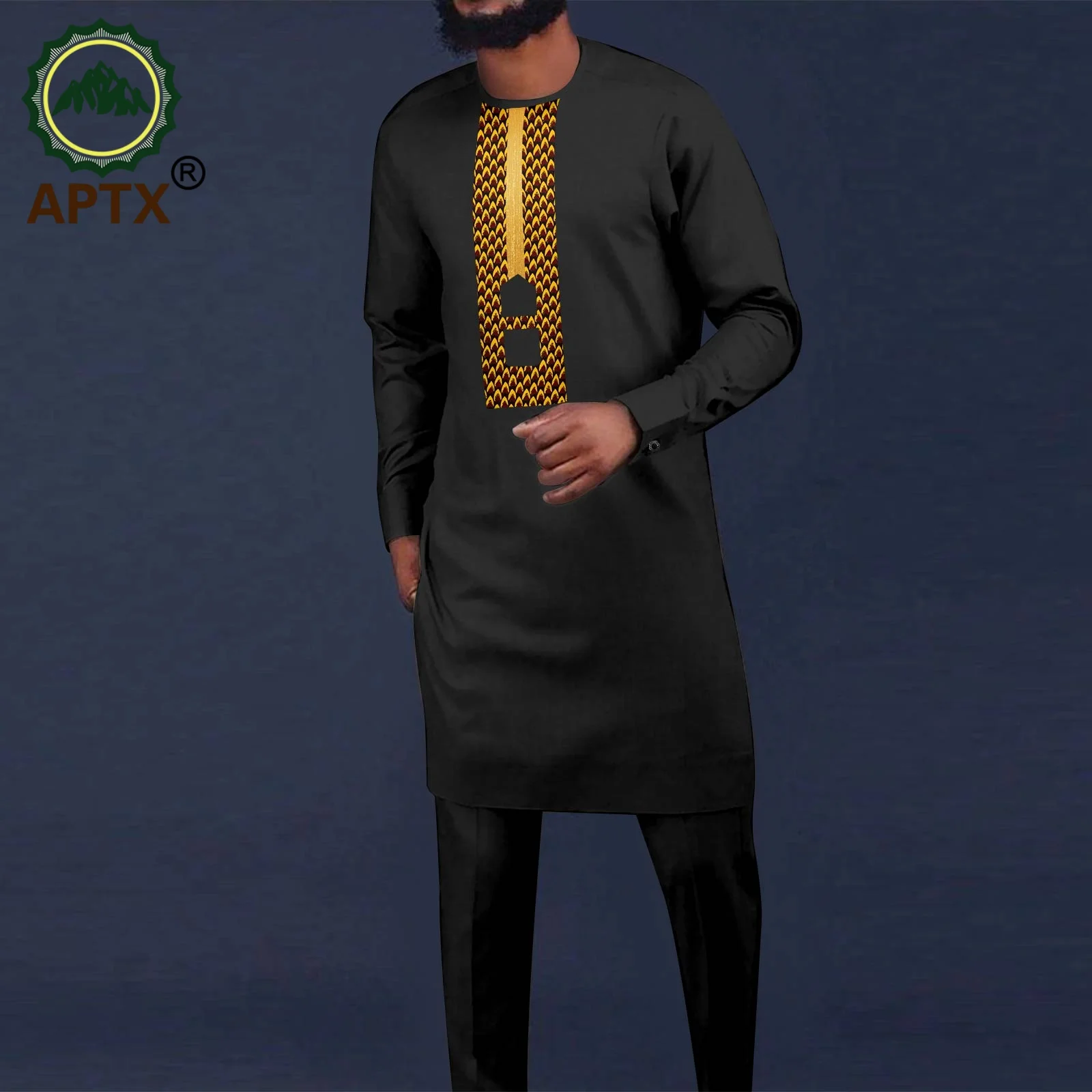 Muslim Islamic Men's Modern Long Sleeve round Neck Prayer Eid Robe African Embroidered Jubba Thobe Fashion Clothing