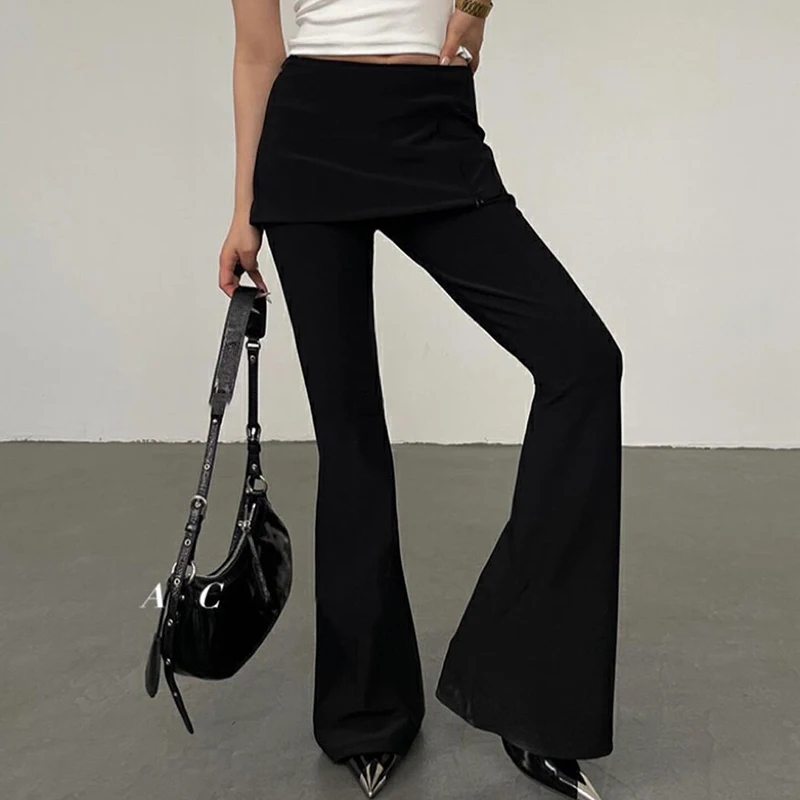 Sexy Women\'s Pants New Autumn Fashion Streetwear Black Street Flare Pants High Street Trousers Casual Skinny Lady Maxi Trousers