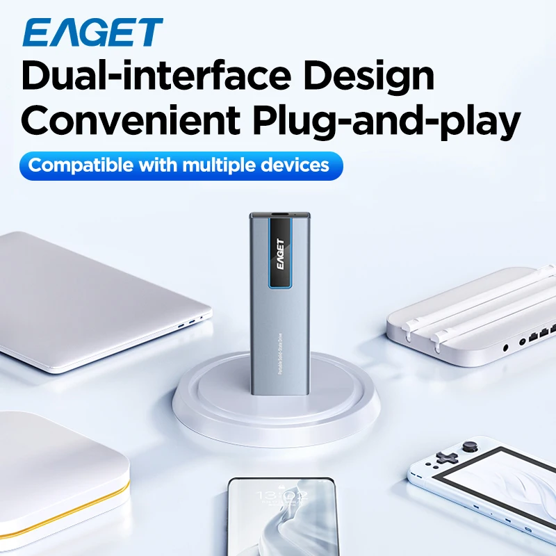 Eaget NVMe External SSD 1TB 2TB Hard Drive 5gbps 10gbps Type C USB 3.2 RGB Portable Hd Solid State Disk for Laptops PC Mac