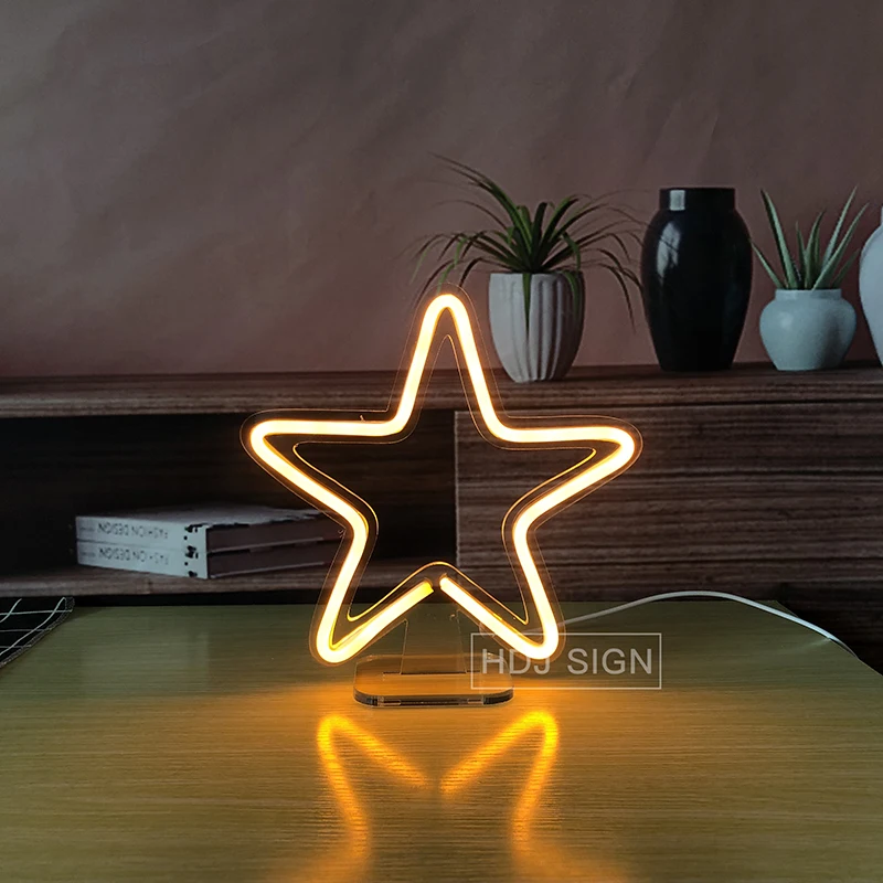 Star Shape Neon Light Sign Led Night Light Kid\'s Bedroom Home Cafe Store Atmosphere Neon Light Desk Table Lamps