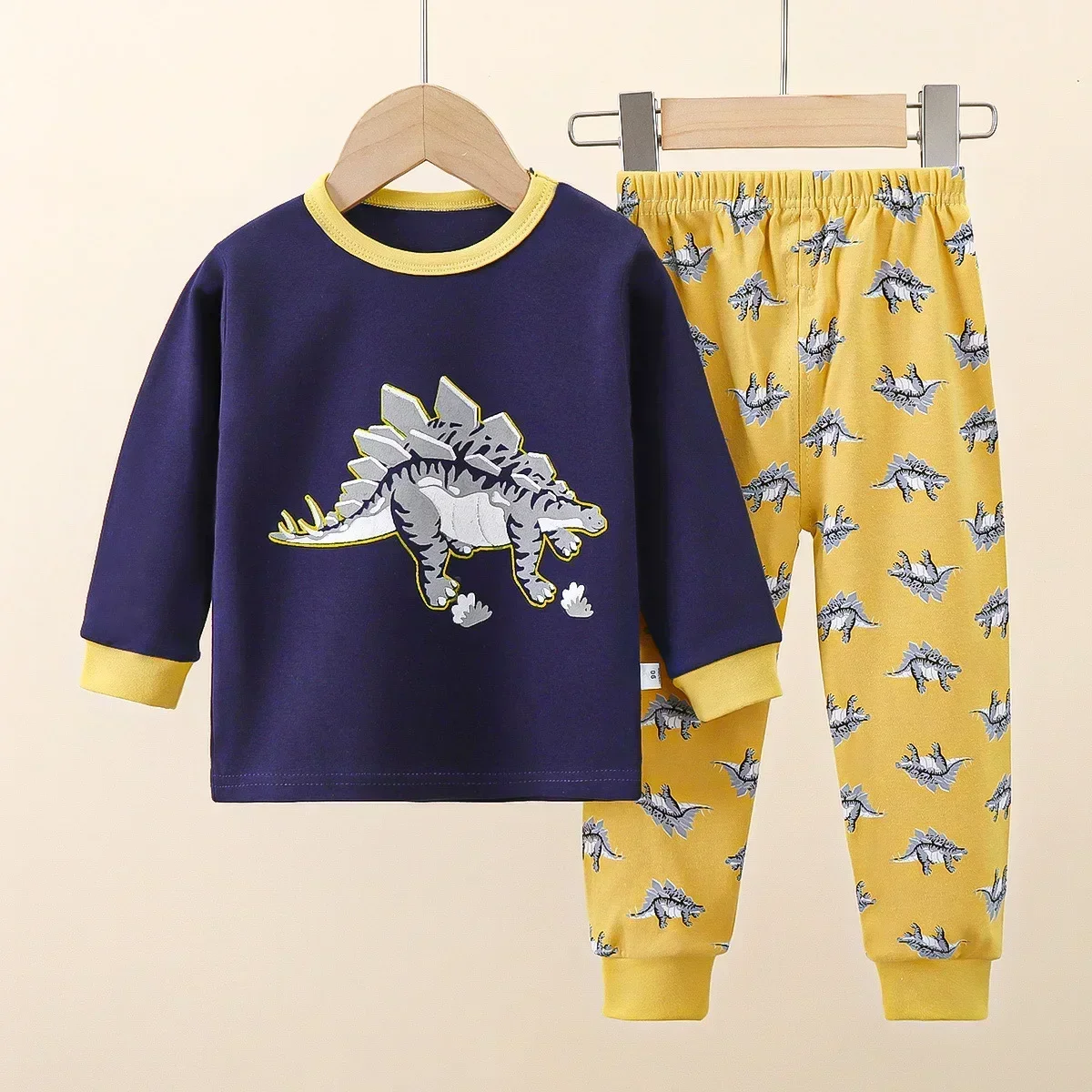 

New Baby Boys Girls Warm Pajamas Kids Cute Cartoon Dinosaur O-neck T-Shirt Tops + Pants Pyjamas Autumn Underwear Clothing Sets