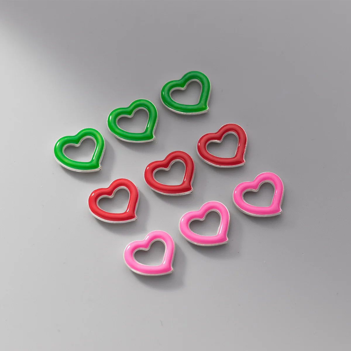 1pc/Lot 925 Sterling Silver Red/Pink/Green Heart Charm Connectors 3D Hard Silver Bracelets Heart Close Rings DIY Jewelry Making