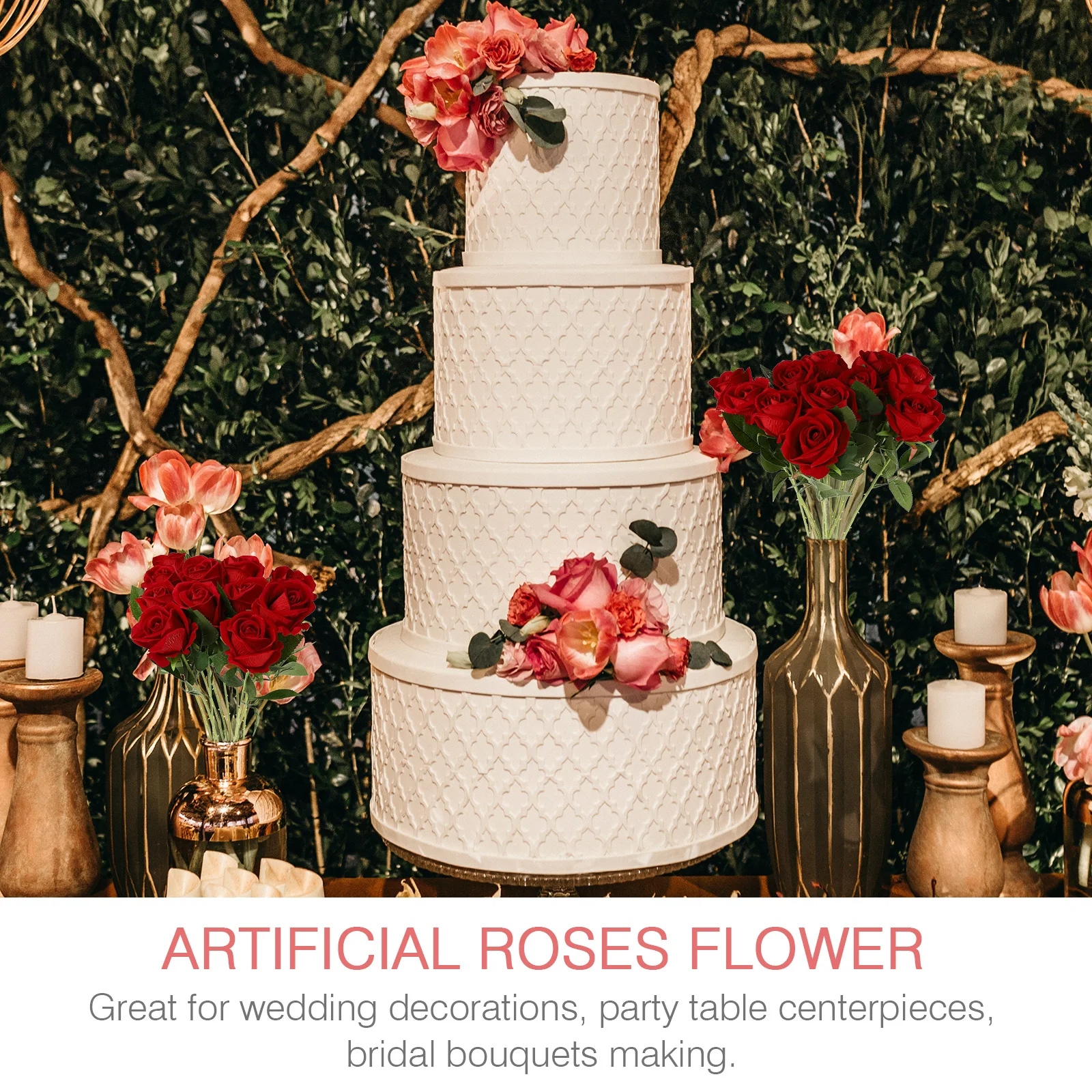 

11 Pcs Fake Flowers Artificial Rose Wedding Party Simulated Roses Red for Decoration Bride