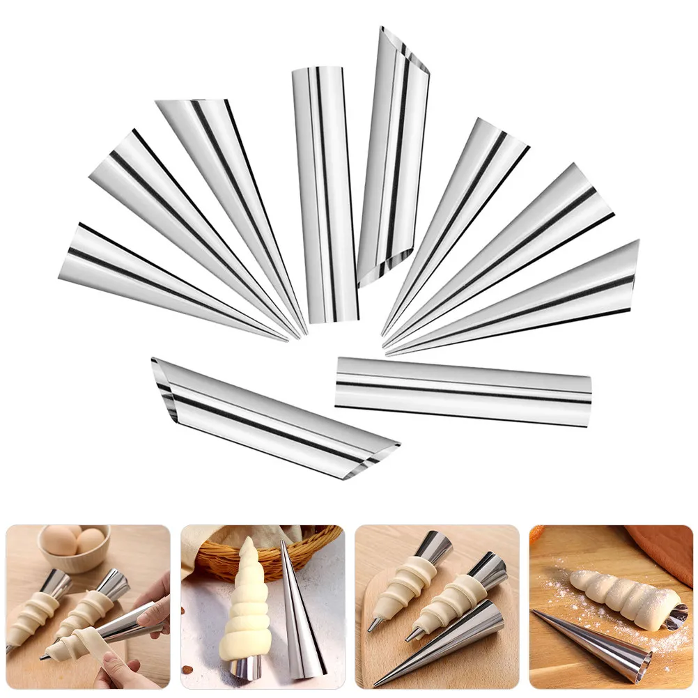 10Pcs Stainless Steel Baking Molds Croissant Cream Horn Cone Tubular Bread Making Pastry Tool Croissant Molds Horn Forms