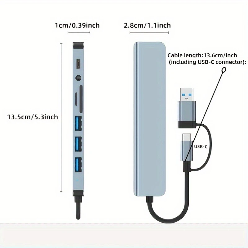 Bahu Er Hub, with USB & Type-C Ports, Featuring a Multi-Functional Expansion Dock Hub That Includes USB 3.0 + USB-C + SD/TF + 3.