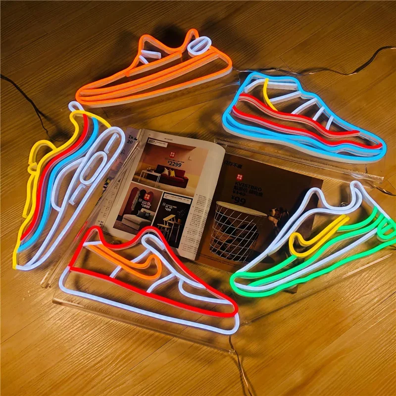 usb charging track shoes neon sign luzes noturnas led bar wall hanging shoe neon light decoracao do quarto decoracao de casa quente 01