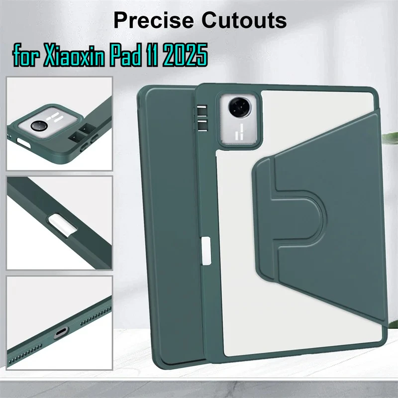 

For Lenovo Idea Tab 11 M11 Case Tb336fu 360 Rotating Acrylic Hard Stand Shockproof Cover for Xiaoxin Pad 11 2025 with Pen Holder