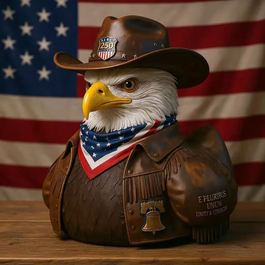 2026 USA 250th Patriotic Eagle Duck Figurine, Cowboy Style Collectible Decor Gift