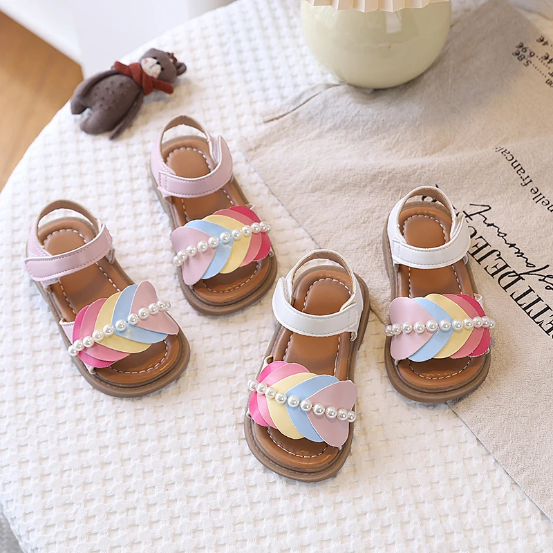 Children's Sandals Girls' Walking Shoes Colorful Open-toe Children's Shoes for Children Ages 1–8 Beige Flat Anti-slip Kids Shoes