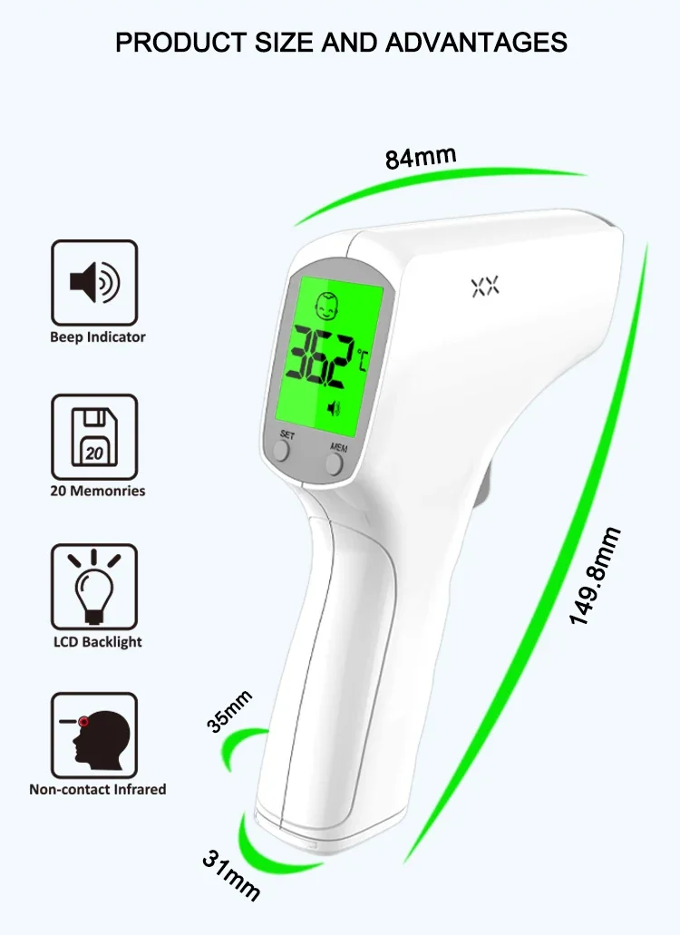 Termômetro infravermelho médico sem contato, pistola de temperatura a laser, Termômetro digital, adulto e criança