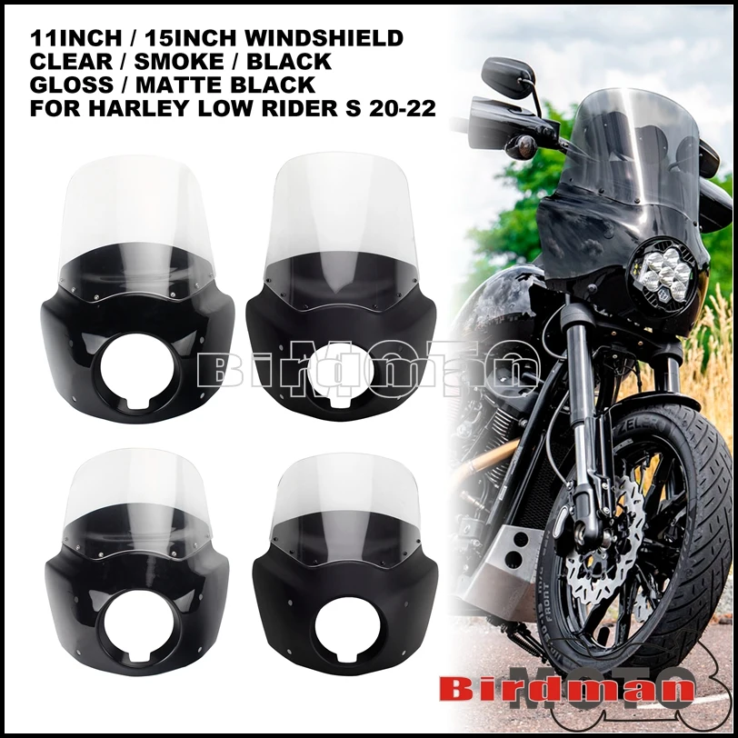 Club/Thug Style Headlight Fairing Air Deflector 11/15 inch Windshield For Harley M8 Softail Low Rider S 114 117 FXLRS 2020-2022