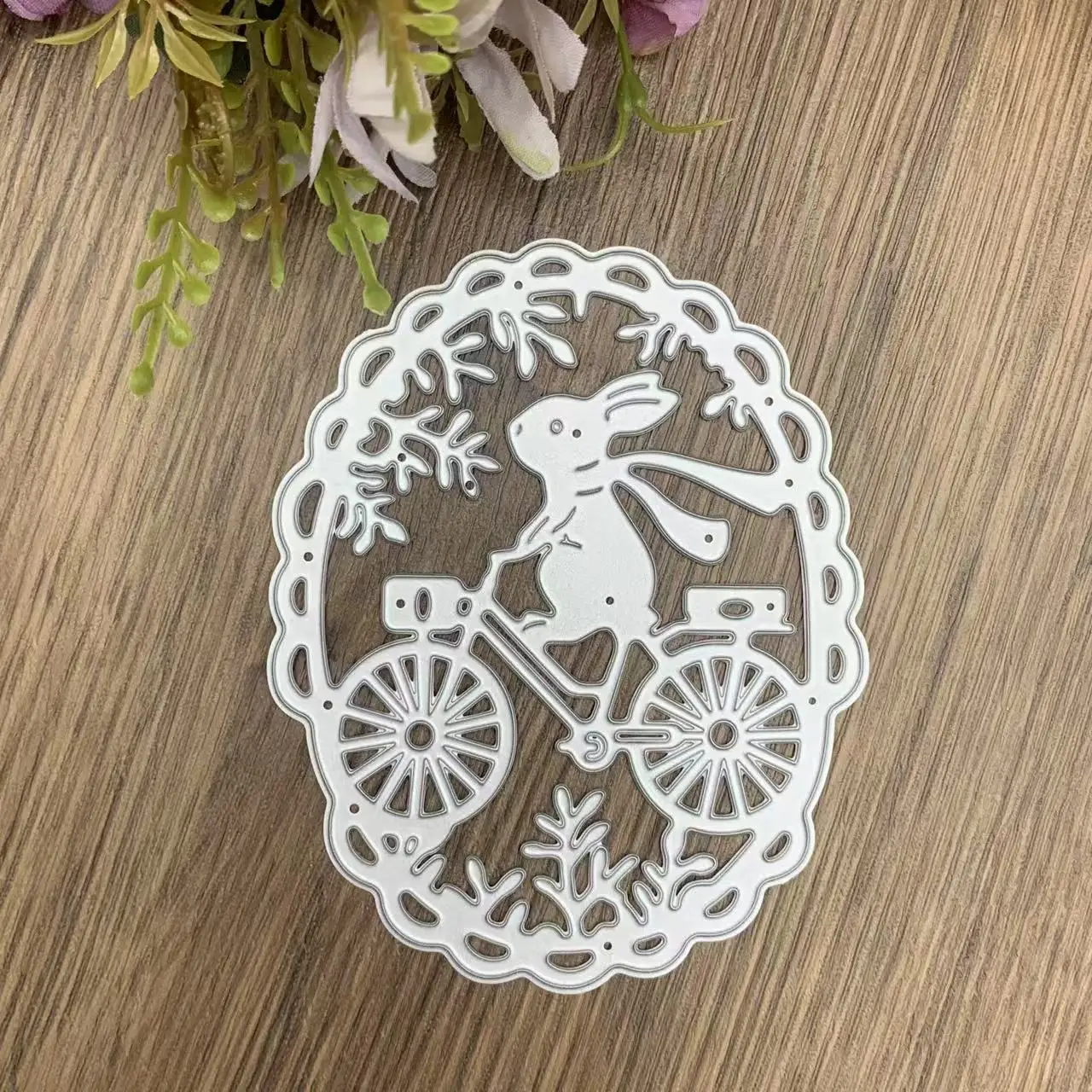 Oval Lace Frame Rabbit Riding Bike Metal Cutting Dies DIY Card Scrapbooking Stencil