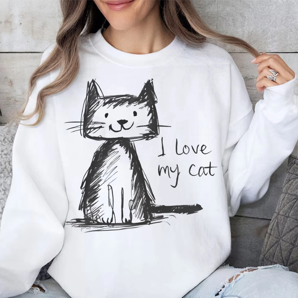私は私の猫プリントスウェット猫愛好家かわいい漫画パーカーファッションカジュアルレトロ女性セーターカジュアル長袖トップス