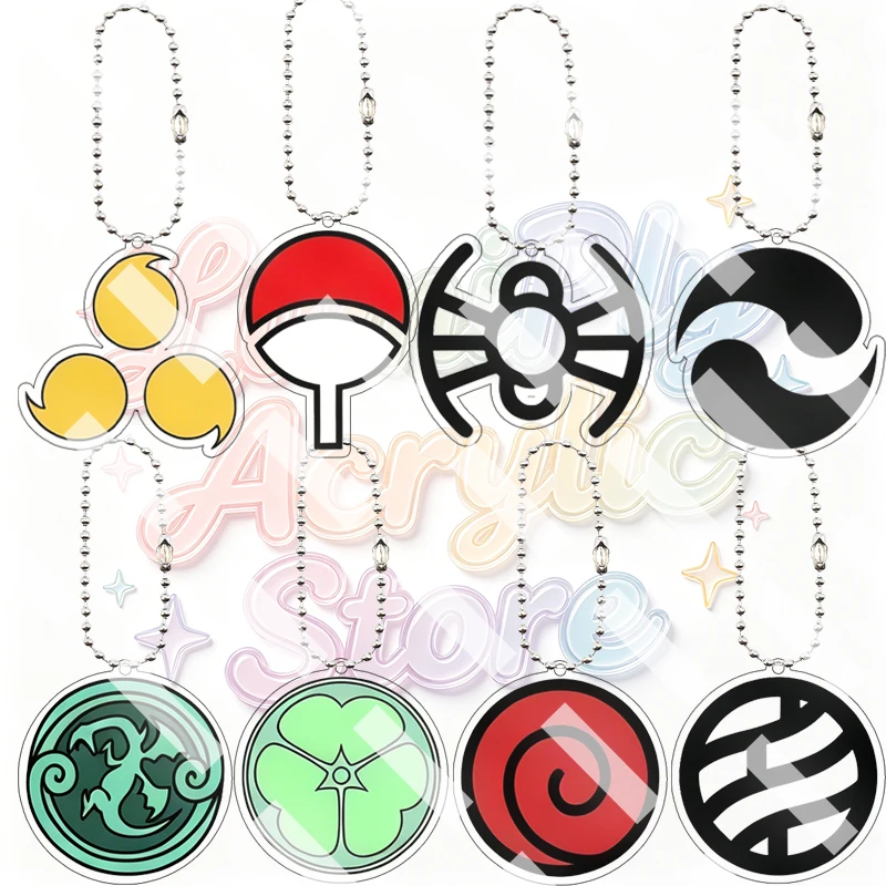 Creative 5cm Anime Clan Symbol Acrylic Keychain Naruto Phantom Troupe Demon Slayer Logo Bead Chain Bag Pendant Car Charm Jewelry