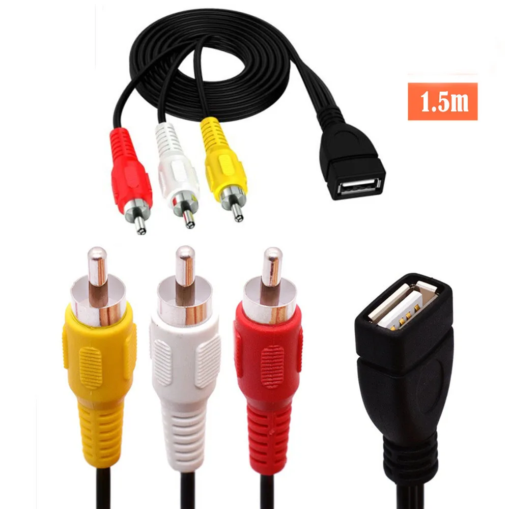 

USB A Female To 3rca Cable, USB To Triple Lotus AV Cable, USB To AV Audio And Video Cable, Set-Top Box Cable