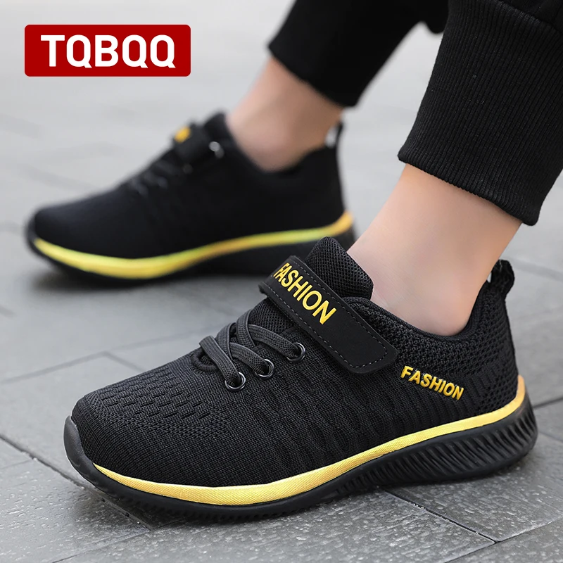 Kids Fashion Fabric Breathable Running Shoes Shock Absorption Wear Resistance Children\'s Outdoor School Flat Casual Sneaker