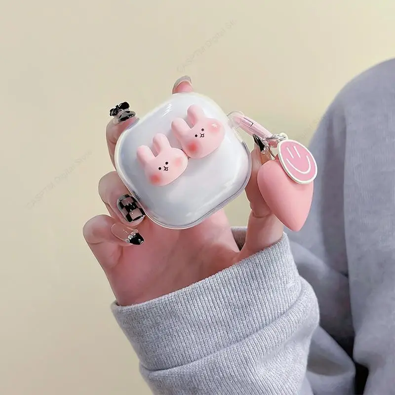Cute Rabbit Case For Samsung Galaxy Buds 2 Pro Live FE Clear Cover For Samsung Buzz 2 Pro Buds2 2Pro Funda With Keychain Coque