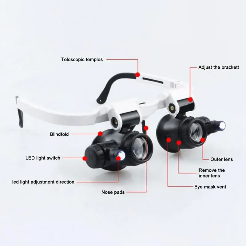 Telescopic Magnifier Glasses Loupes With 2 LED Light Portable 8X/15X/23X Lens Observation Magnifying Eyewear For Observe Jeweler