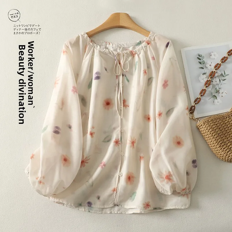 

Comfortable Floral Print Women's Shirt Lightweight Summer New Style Big Size Sun Protection Cover up Loose Fit Polyester Fiber