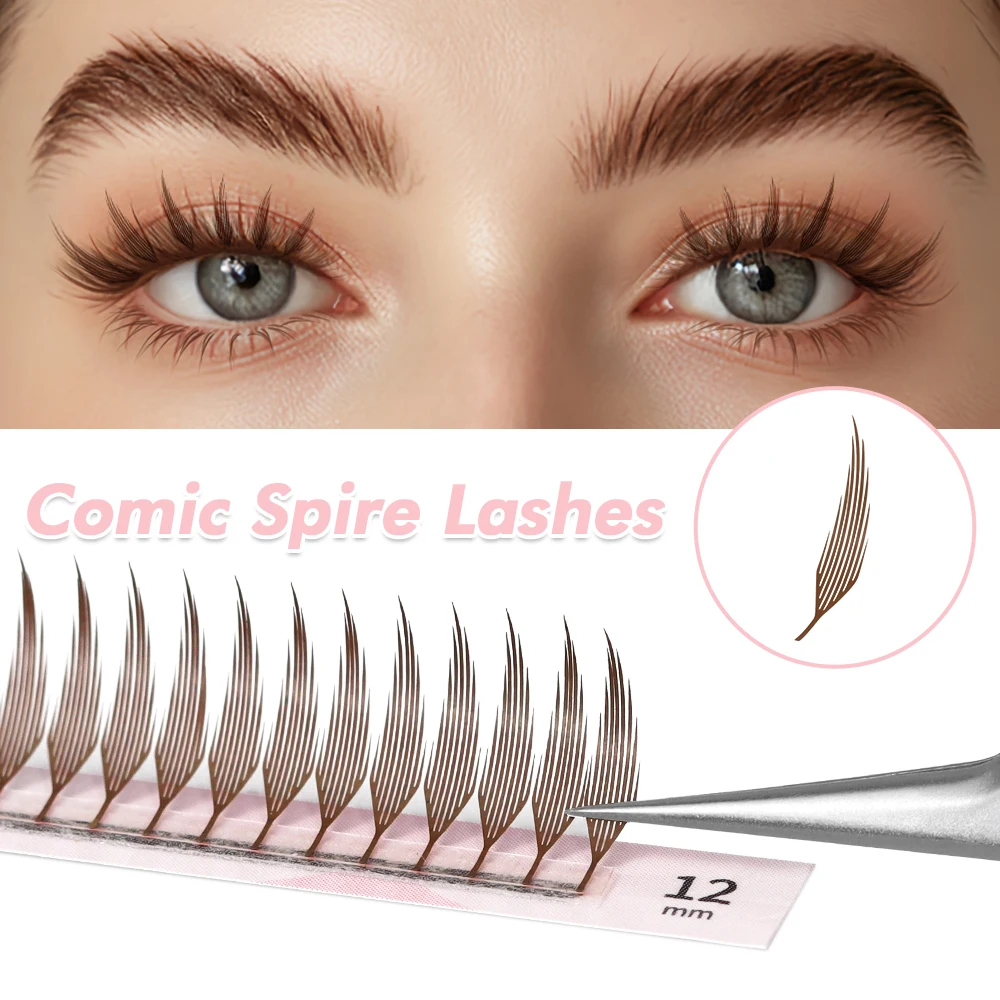 GLAMLASH Braune Comic Spire Wimpernverlängerungen Vorgefertigte Volumen-Wimpernfächer Natürlicher Weicher Anime-Effekt Künstliche Wimpern