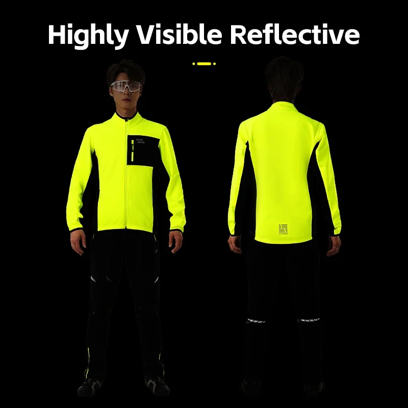 ROCKBROS Winter Cycling Jacket Man Winter Bicycle Clothing Breathable Reflective Long Sleeves  Thermal Fleece Sportswear Coat