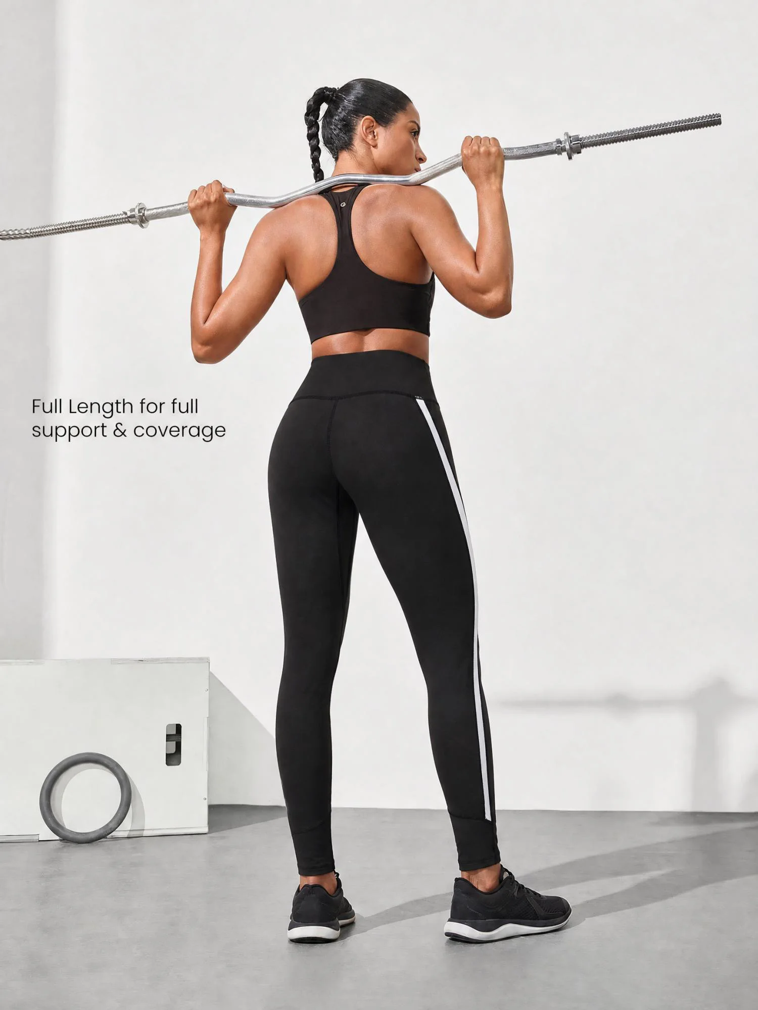 Women Black Casual Leggings High Waist Tummy‑control White Curved Side‑panel Splicing Stretch Breathable Pants