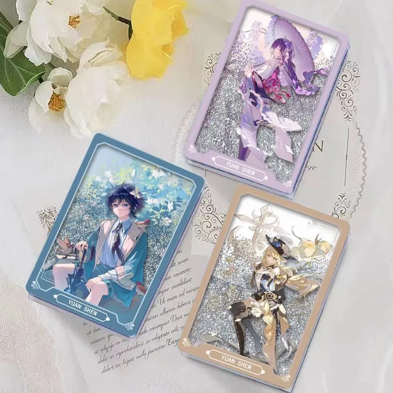 Genshin Impact Venti Navia Raiden Shogun Cartoon Badge Pin Brooch Acrylic Quicksand Mahjong Acrylic Ornaments Souvenir Fashion