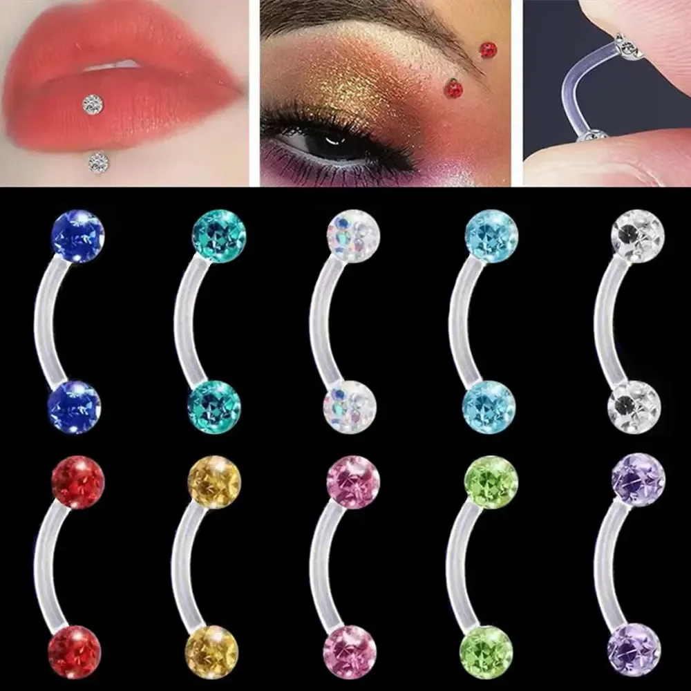 Beschichtetes Kristallsilikon, 16 g, 1,2 mm, Augenbrauenring, flexibel, Bioflex, 6/8/10/12 mm, Bar Monroe Lippe, gebogenes Langhantel-Piercing