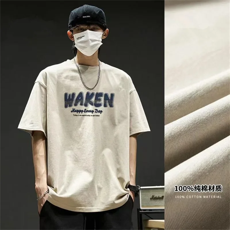 

Pop Heavy Duty Short Sleeve T-shirts Men's 2025 New Fashion Summer Loose Undershirts Male Printed Casual Trendy O-neck T-shirts