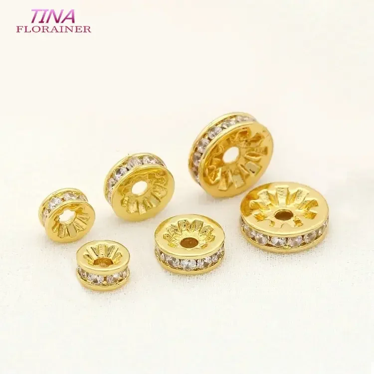 4PCS 6MM 8MM 10MM 14K Gold Color Plated Zircon Spacer Beads For Jewellery Making Round Separate Beads DIY Bracelets Necklace