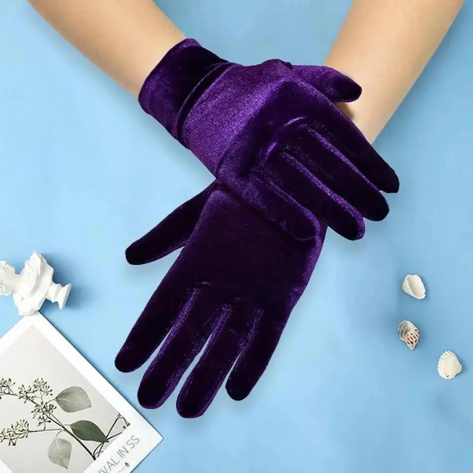 

1 Pcs Halloween Costume Gloves Short Opera Velvet Gloves For Women Flapper Stretchy Wrist Length Banquet Tea Party Ladies Gloves