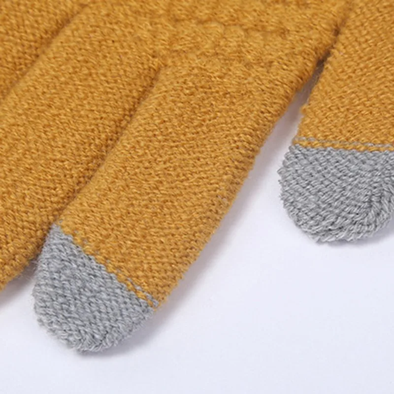 Gants chauds à écran tactile pour femmes et hommes, mitaines en tricot commandées, crochet épais, laine, doigt complet, hiver