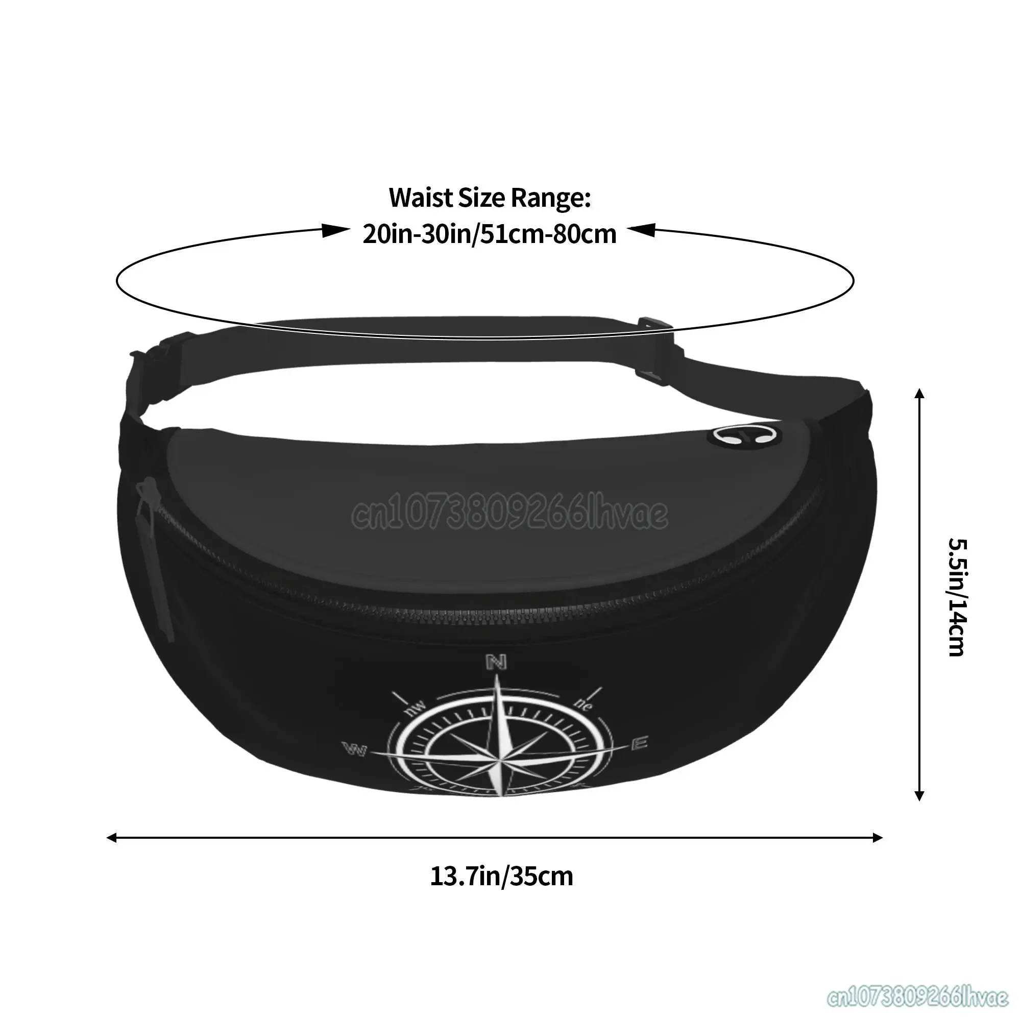 Nautical Sailing Compass Casual Fanny Waist Pack Adjustable Belt Waist Bag for Traveling Hiking Cycling Running