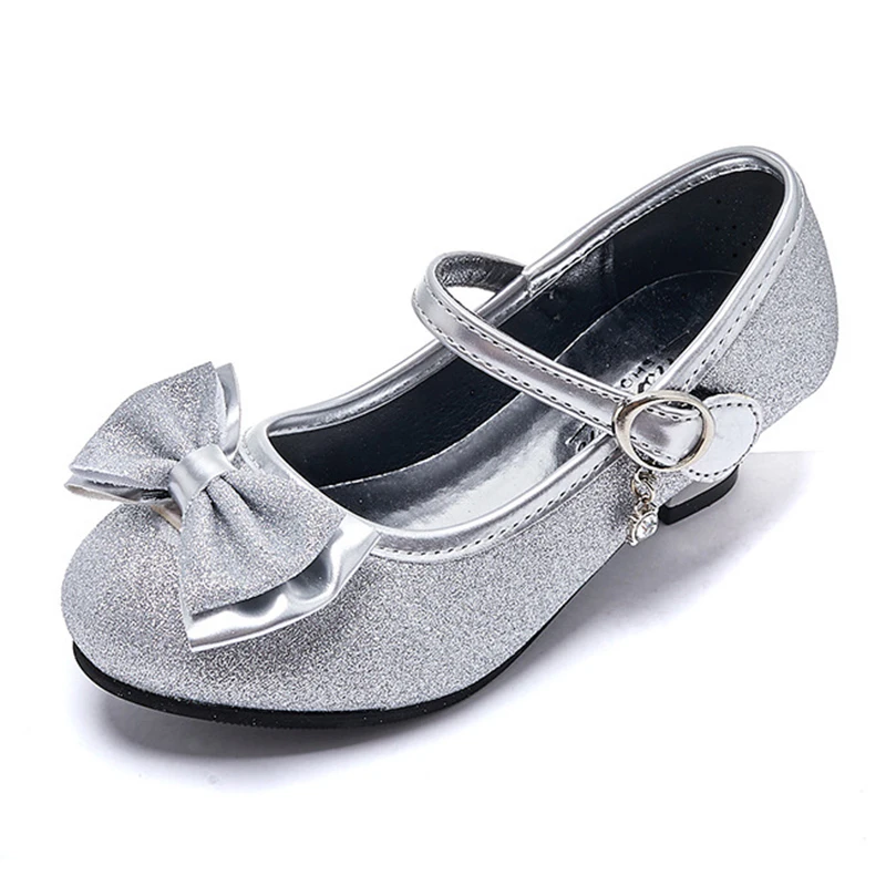 

Girls' Princess Leather Shoes Children's High Heel Crystal Shoes Fashion Bow Kids Dance Performance Shoes