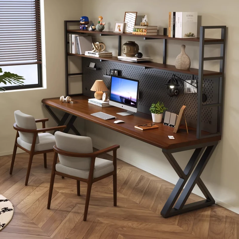 Solid wood desk bookshelf integrated table workbench living room long table computer desk bedroom home writing desk