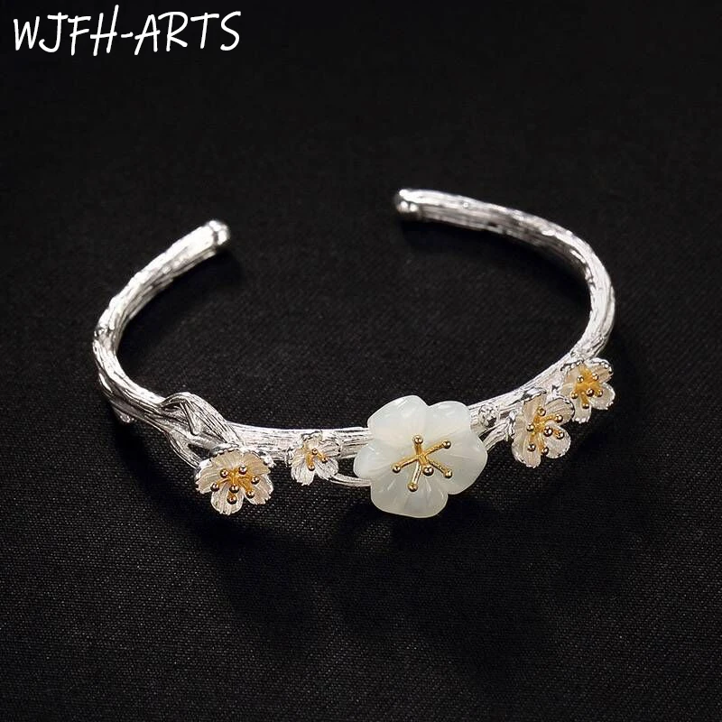 

WJFH-ARTS New Chinese Style Resin Plum Blossom Branch Rattan Cane Bracelet For Women Niche Temperament Open Bangle Jewelry Gifts