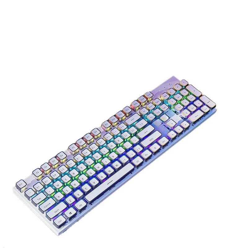 

Retro Punk Style E104 Wired/Wireless Mechanical Keyboard Set White/Rainbow Light Keyboard Mini Portable Gaming Keyboard