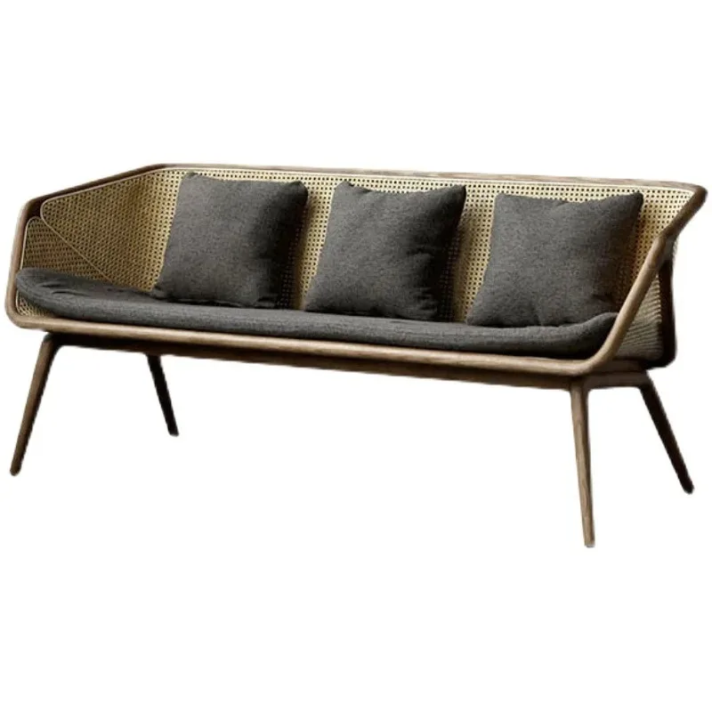 

Solid wood rattan sofa combination living room household medieval sofa chair leisure rattan sofa