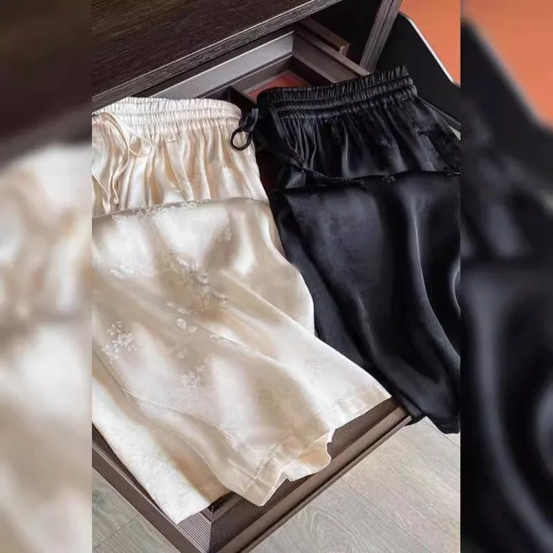 Temperament Comfort Woman Clothes New Silky Smooth Wide Leg Pant Outside Wear Home Pants Casual Long Trousers Sleepwear