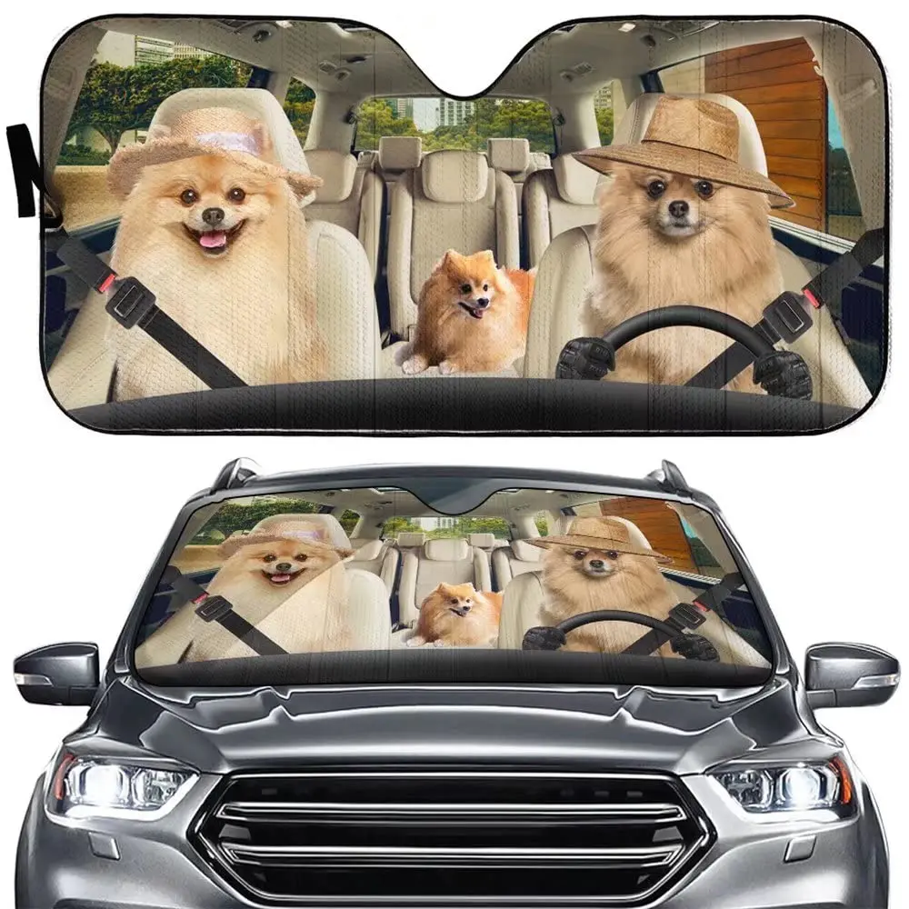 

Tup Car Sun Shade Pomeranian Dog Front Windshield Sun Shield Pet Car Sun Reflector Funny AnimalAuto Sunshade for Car Truck SUV,U