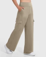 Kaki Casual Pants for Women Loose Straight Cargo Pants Versatile Wide Leg Pants With Pocket Summer Streetwear Trousers Female 2