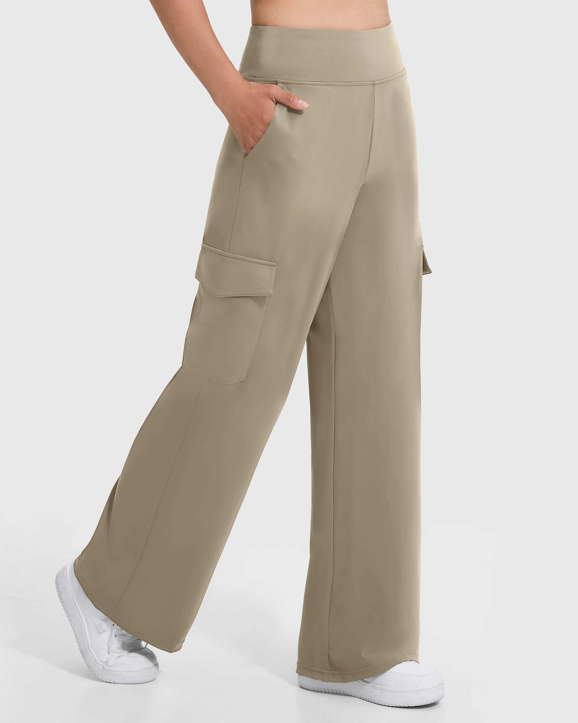 Kaki Casual Pants for Women Loose Straight Cargo Pants Versatile Wide Leg Pants With Pocket Summer Streetwear Trousers Female