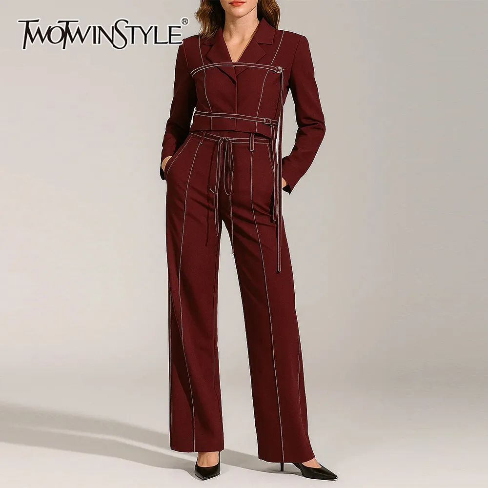 

TWOTWINSTYLE однотонный комплект из двух предметов на шнуровке, женская куртка с длинными рукавами и лацканами, уличный дизайн, женские брюки, летний комплект