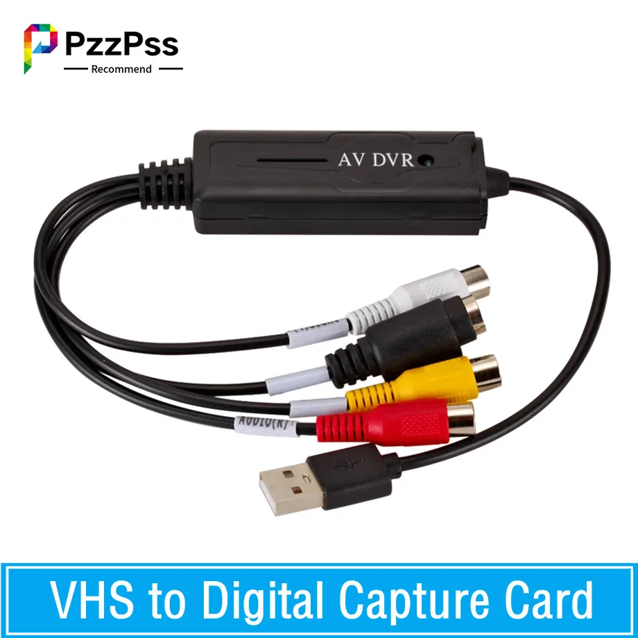 PzzPss VHS to Digital Converter USB 2.0 Video Converter Audio Capture Card VHS VCR TV to Digital Converter Support Win 7/8/10