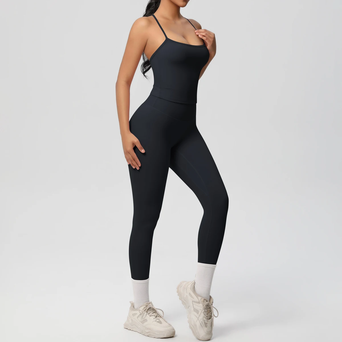 Halter Yoga Top Set Fitness Gym Anzug Training Ärmellose Sport Gym Tops Crossover Zurück Sport Unterwäsche Bauch-steuer Abnehmen – Detail 10
